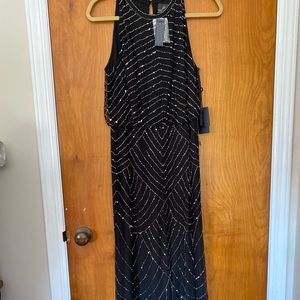 Adrianna Papell Halter Neck Art Deco Sequin Gown